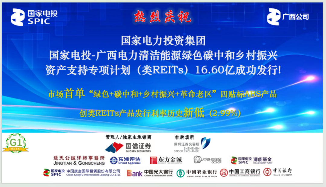 全市场成本最低！国家电投发行清洁能源绿色碳中和乡村振兴类REITs